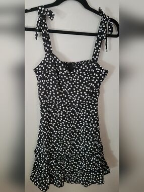 Black & White Polka Dot Tie-Shoulder Camisole Dress